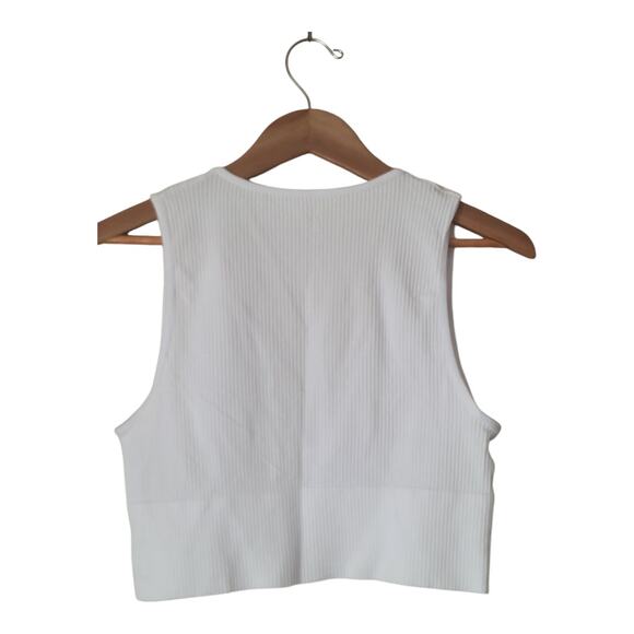 Women's Stretch White Tank Seamless Ribbed Crop Top Deep V-Neck Chest Size 30" - Picture 4 of 10